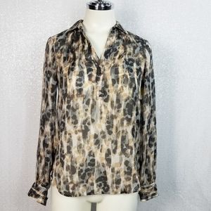 LOFT Sheer Long Sleeve Abstract Print Blouse XXSP